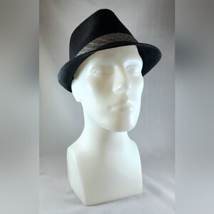 Stingy Brim Style Fedora, Black with Gray Pinstripe Band, S/M size